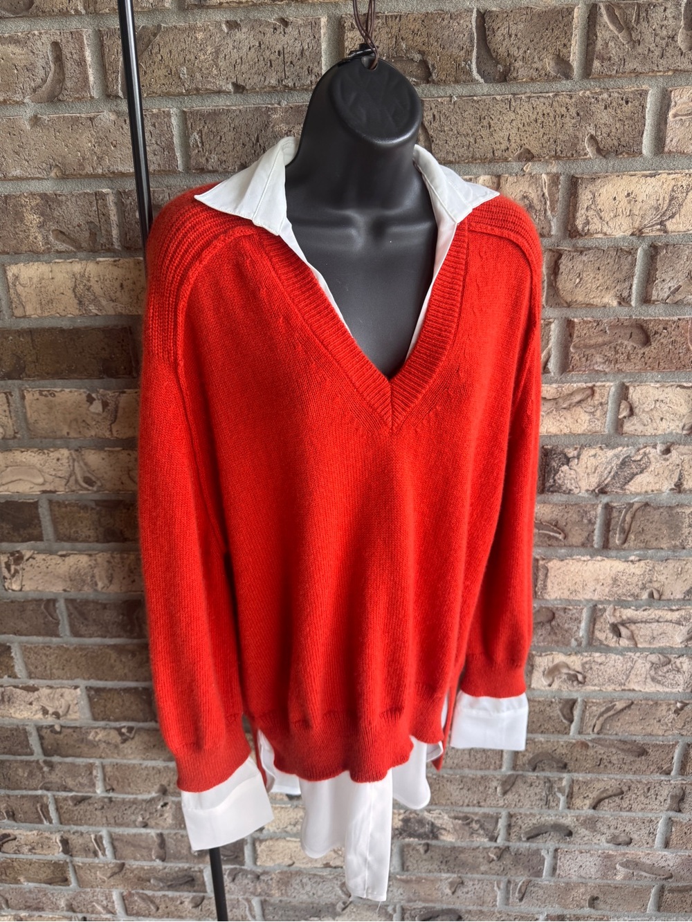 Brochu Walker The Looker Layered V Neck Wool Cashmere Sweater Red M - Picture 5 of 12